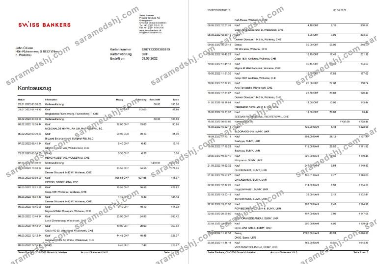 Germany Swiss Bank statement 5 pages